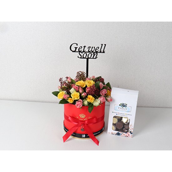 Red Get Well Box Flowers