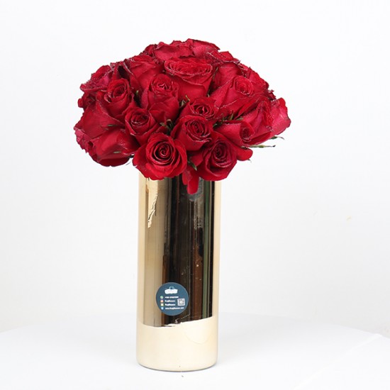 Gold Vase Red Rose Flowers2